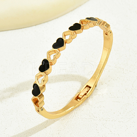 Heart to Heart Fashionable Alloy Black Enamel Hinged Bangles for Women RQ2979-1