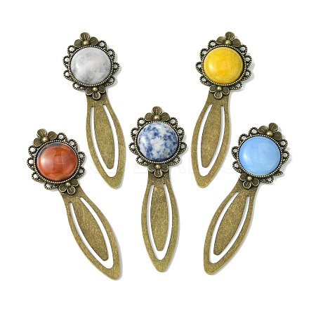 Mixed Natural & Synthetic Round Gemsotne Bookmarks AJEW-JK00283-03-1