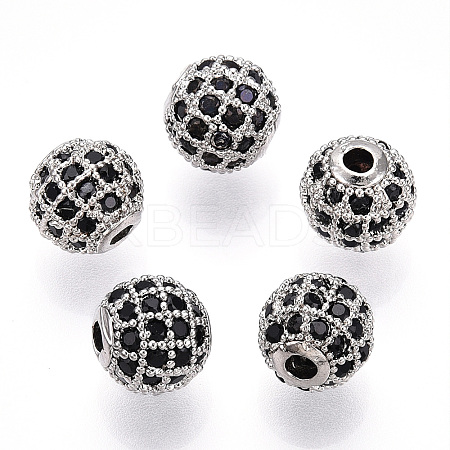 Rack Plating Brass Cubic Zirconia Beads X-ZIRC-S001-8mm-B03-1