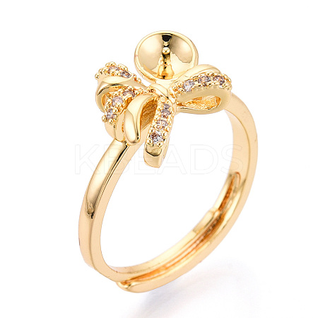 Bowknot Brass Micro Pave Cubic Zirconia Cup Peg Ring Settings LS-KK-N274-25G-1