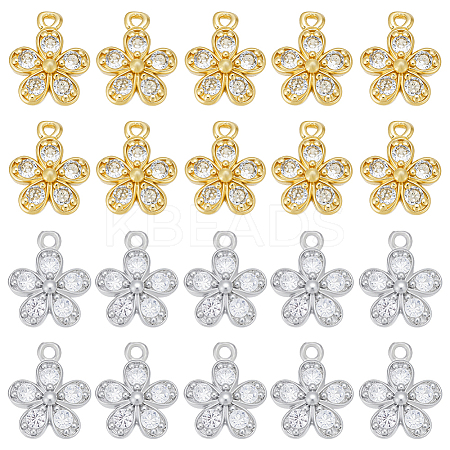 20Pcs 2 Colors Brass with Cubic Zirconia Charms KK-PH0012-42-1