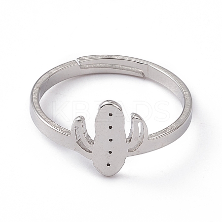 Non-Tarnish 201 Stainless Steel Cactus Adjustable Ring for Women RJEW-K238-03P-1