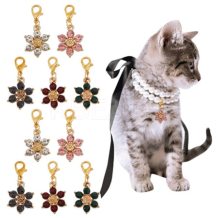 10Pcs 5 Colors Alloy Rhinestone Pendant Decorations HJEW-DR00169-1