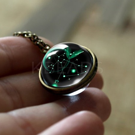 Double Glass Round with Constellation Pendant Alloy Chain Necklaces WG188F6-08-1