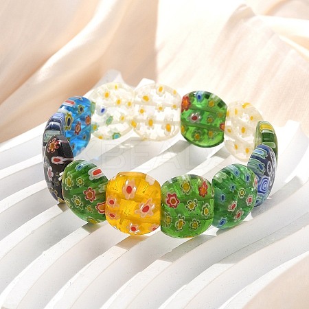 Handmade Millefiori Lampwork Beaded Stretch Bracelets for Men Women BJEW-G738-01A-01-1