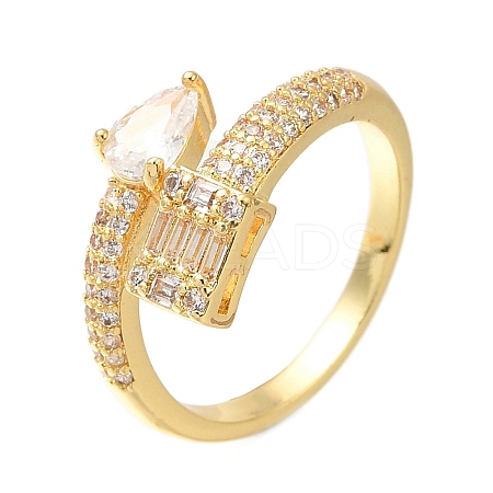 Rack Plating Brass Micro Pave Cubic Zirconia Open Cuff Rings for Women RJEW-M022-32G-1