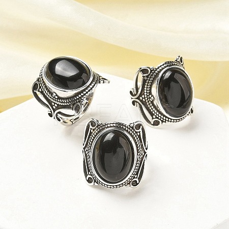 Natural Obsidian Adjustable Rings RJEW-I108-02AS-12-1