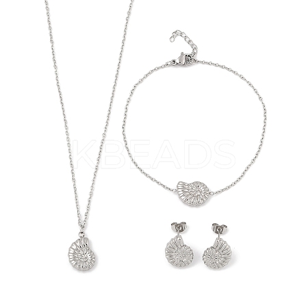 Conch Shape 304 Stainless Steel Pendant Necklaces & Bracelets & Stud Earrings Sets for Women SJEW-C004-15P-1