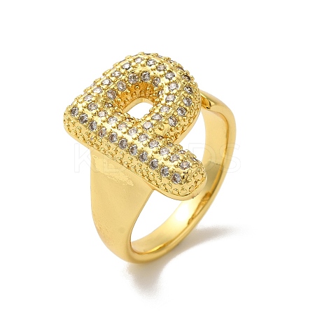 Letter Brass Micro Pave Clear Cubic Zirconia Open Cuff Ring for Women RJEW-N046-03P-G-1