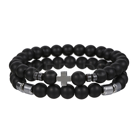 Volcano Stone Black Matte Black Gallstone Wood Beads Bracelet Set Combination Hip Hop Elastic Bracelet Bracelet Bracelet WQ1083-2-1
