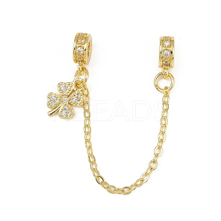 Brass Pave Clear Cubic Zirconia European Safety Chains with Charms KK-L236-16A-G-1