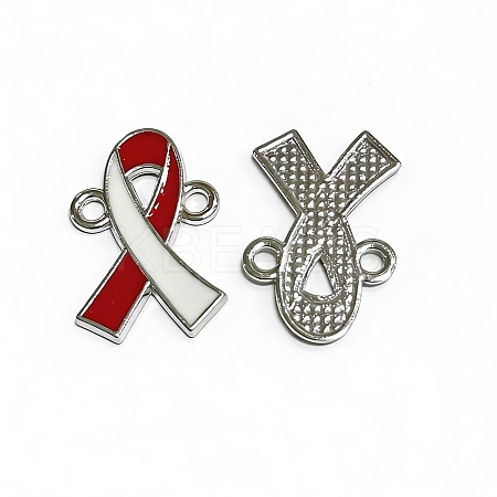 Two Tone Alloy Enamel Awareness Ribbon Links Connector Charms ENAM-H001-08P-1