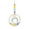 7 Chakra Glass & Brass Ring Suncatcher with Clear Round Charm HJEW-JM04940-1