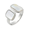 Rectangle 304 Stainless Steel White Shell Cuff Rings for Women RJEW-G346-04P-02-4