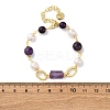Natural Amethyst & Pearl Round Beads Link Bracelets for Women BJEW-Q039-01G-5