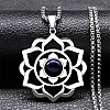 Chakra Lotus Flower 201 Stainless Steel Pave Synthetic Blue Goldstone Pendant Necklaces for Women LS-NJEW-K283-26P-1