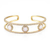 Enamel Flat Round Open Cuff Bangle with Clear Cubic Zirconia BJEW-N012-026-1