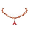 Natural South Red Agate Chip & Imitaton Round Pearl Beaded Adjustable Necklaces NJEW-JN05227-06-2