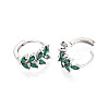 Brass Micro Pave Cubic Zirconia Leaf Hoop Earrings EJEW-T048-41C-P-3