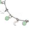 201 Stainless Steel Moon Star & Natural Dyed Malaysia Jade Round Charm Brass Bar Link Chain Anklets AJEW-AN00732-03-4