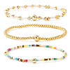 3Pcs 3 Styles Glass Seed Beads & Brass Beads Stretch Bracelets Set for Women VQ8944-4-1