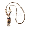 Ceramic Fish Pendant Adjustable Waxed Cord Necklaces for Women LS-NJEW-B146-01-2