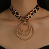 Cloth Leopard Print Scarf Necklaces with Alloy Pendant FS-WG91A7A-01-2
