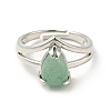 Gemstone Teardrop Adjustable Rings RJEW-G264-01P-3