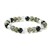 Synthetic Smoky Quartz & Labradorite & Quartz Crystal & Obsidian Round Beaded Stretch Bracelets BJEW-JB10910-11-1