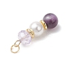 3Pcs 3 Styles Natural Amethyst and Shell Pearl & Glass Pendants PALLOY-JF04786-02-5