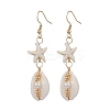 Star with Shell Shape Synthetic Turquoise Beads Dangle Earrings EJEW-JE06398-02-2