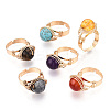 Natural Howlite & Citrine & Tiger Eye & Natural Carnelian & Amethyst & Lapis Lazuli Round Finger Rings RJEW-T019-01-KC-1-1