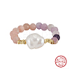 Natural Pink Opal & Lilac Jade Beaded Finger Rings RJEW-G331-01G-1