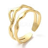 304 Stainless Steel Hollow Wave Open Cuff Ring for Women RJEW-I098-03G-1