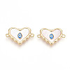 Brass Pave Natural Shell Heart Connector Charms KK-N258-08G-1