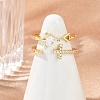 Cross & Triangle Brass Micro Pave Clear Cubic Zirconia Open Cuff Rings for Women RJEW-G343-22G-3