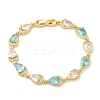 Glass Teardrop with Cubic Zirconia Link Chain Bracelet BJEW-M296-04G-1