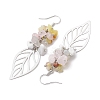 Leaf 201 Stainless Steel Natural Rose Quartz & Natural Howlite & Natural White Moonstone & Natural Yellow Opal Chip Dangle Earrings EJEW-JE06138-01-4