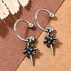 Flower 316 Surgical Stainless Steel & Black Glass Dangle Half Hoop Earrings for Women EJEW-G416-49AS-1
