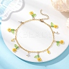 Faceted Round Natural Howlite & Glass Seed Beaded Flower Tassel Brass Cable Chain Anklets for Women AJEW-MZ00007-01-2