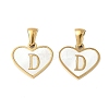 304 Stainless Steel Pave Natural White Shell Heart with Initial Slice Pendants STAS-R168-25G-D-1