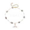Brass Handmade Natural Labradorite Nuggets Link Chain Alloy Enamel Whale Tail Pendant Anklets for Women AJEW-AN00709-02-2