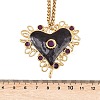 304 Stainless Steel Enamel Heart Pendant Wheat Chain Necklaces NJEW-P430-04B-G-5