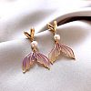 Fishtail Alloy Plastic Pearl Dangle Stud Earrings FS-WG851AA-01-1