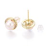 Half Round Brass Micro Pave Clear Cubic Zirconia Stud Earrings PEAR-N017-07I-2