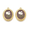 Vintage Printed Style 304 Stainless Steel Oval with Sunflower Pendants STAS-T071-29C-G-1