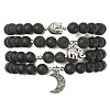 4Pcs 4 Style Natural Lava Rock & Black Agate & Hematite Beaded Stretch Bracelets Set BJEW-JB09508-2