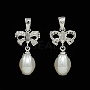 Anti-Tarnish Bowknot and Teardrop Rhodium Plated 925 Sterling Silver Pearl Pendants STER-N011-11-2