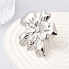Flower 304 Stainless Steel Open Cuff Rings for Women RJEW-A091-22P-3