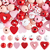 Valentine's Day Spray Painted Natural Wood Beads WOOD-SP0001-26-1